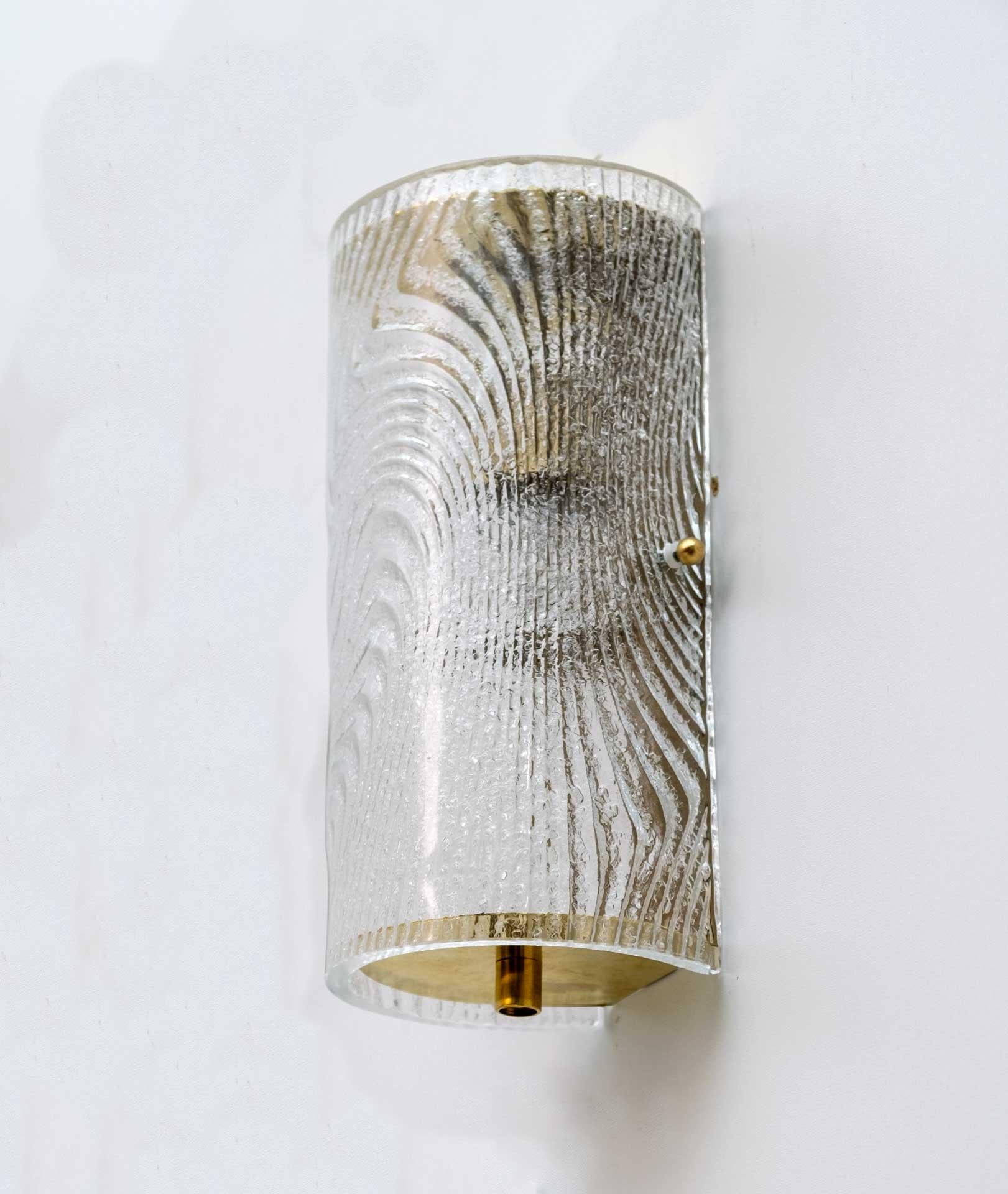 Pair of Modern Italian Murano Glass and Brass Wall Sconces 