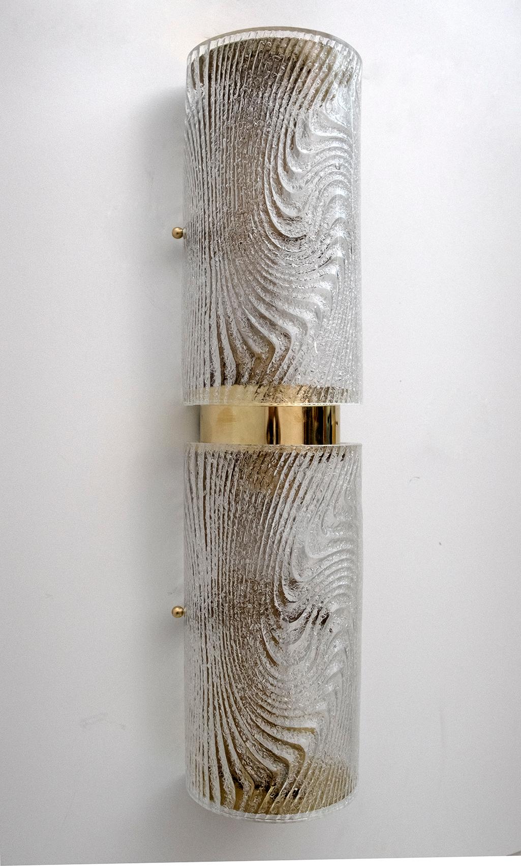 Pair of Modern Italian Murano Glass and Brass Wall Sconces 