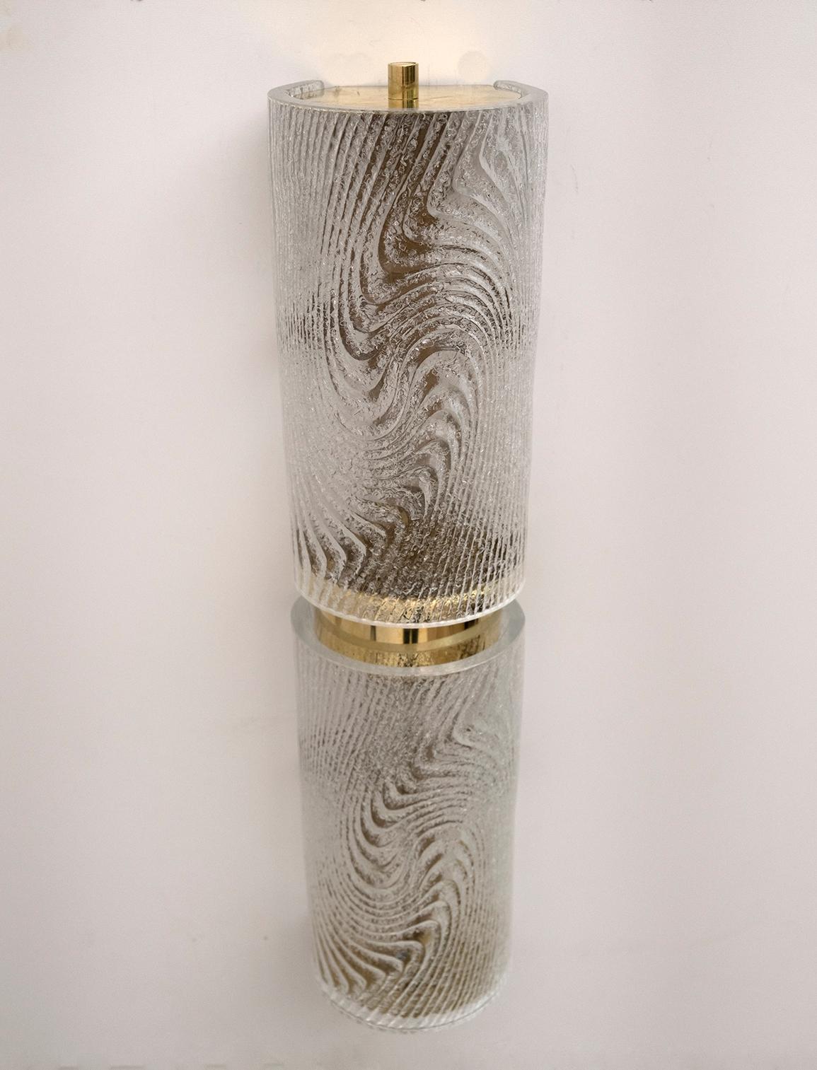 Pair of Modern Italian Murano Glass and Brass Wall Sconces 