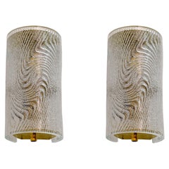 Coppia di applique moderne in vetro di Murano e ottone "Corteccia", anni '80
