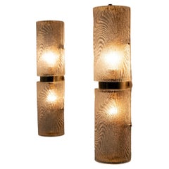 Pair of Modern Italian Murano Glass and Brass Wall Sconces "Corteccia", 80s
