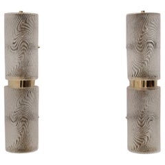 Pair of Modern Italian Murano Glass and Brass Wall Sconces "Corteccia," 80s