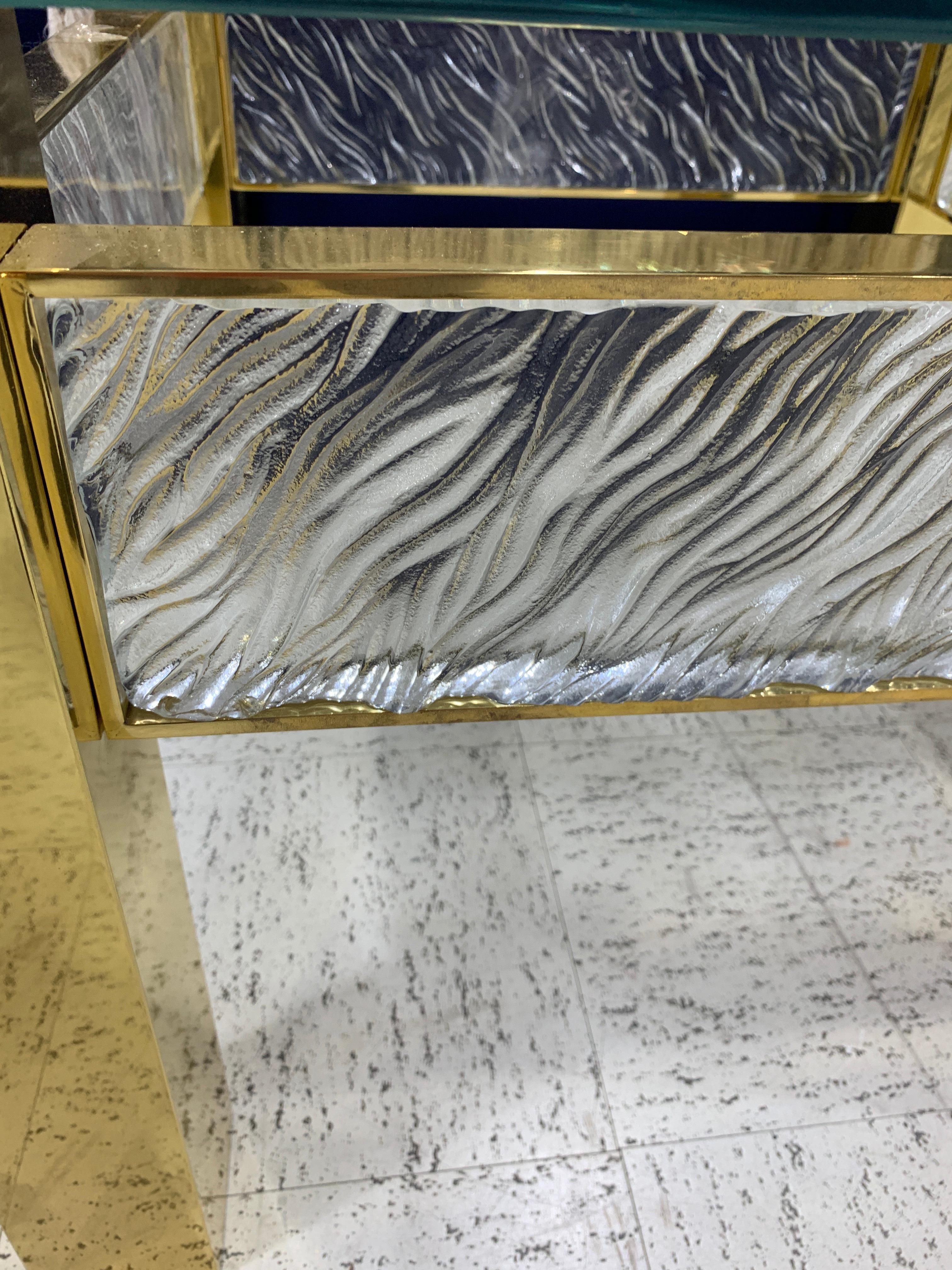 Contemporary Pair of Modern Italian Murano Glass and Brass End Tables For Sale