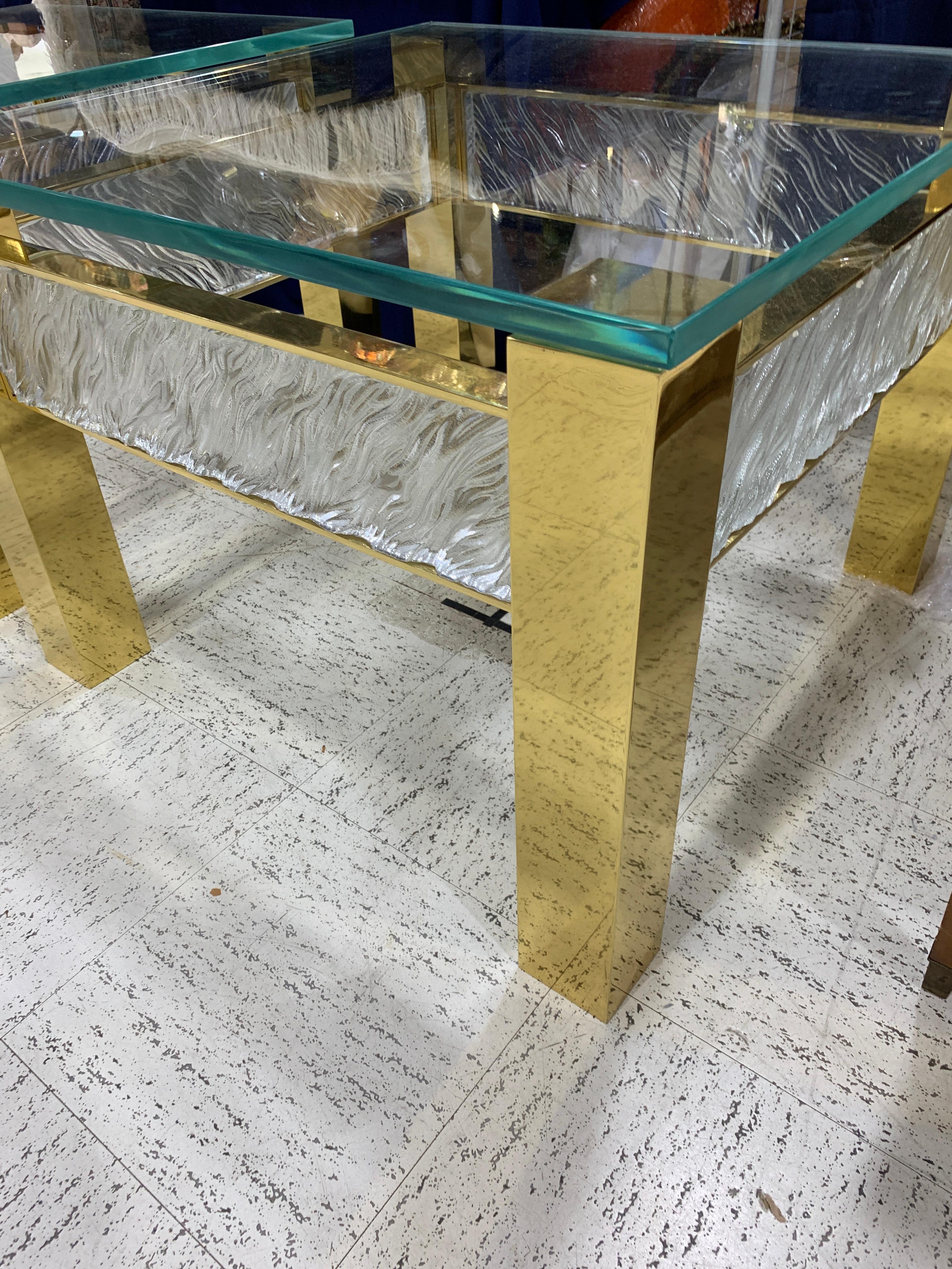 Pair of Modern Italian Murano Glass and Brass End Tables For Sale 1