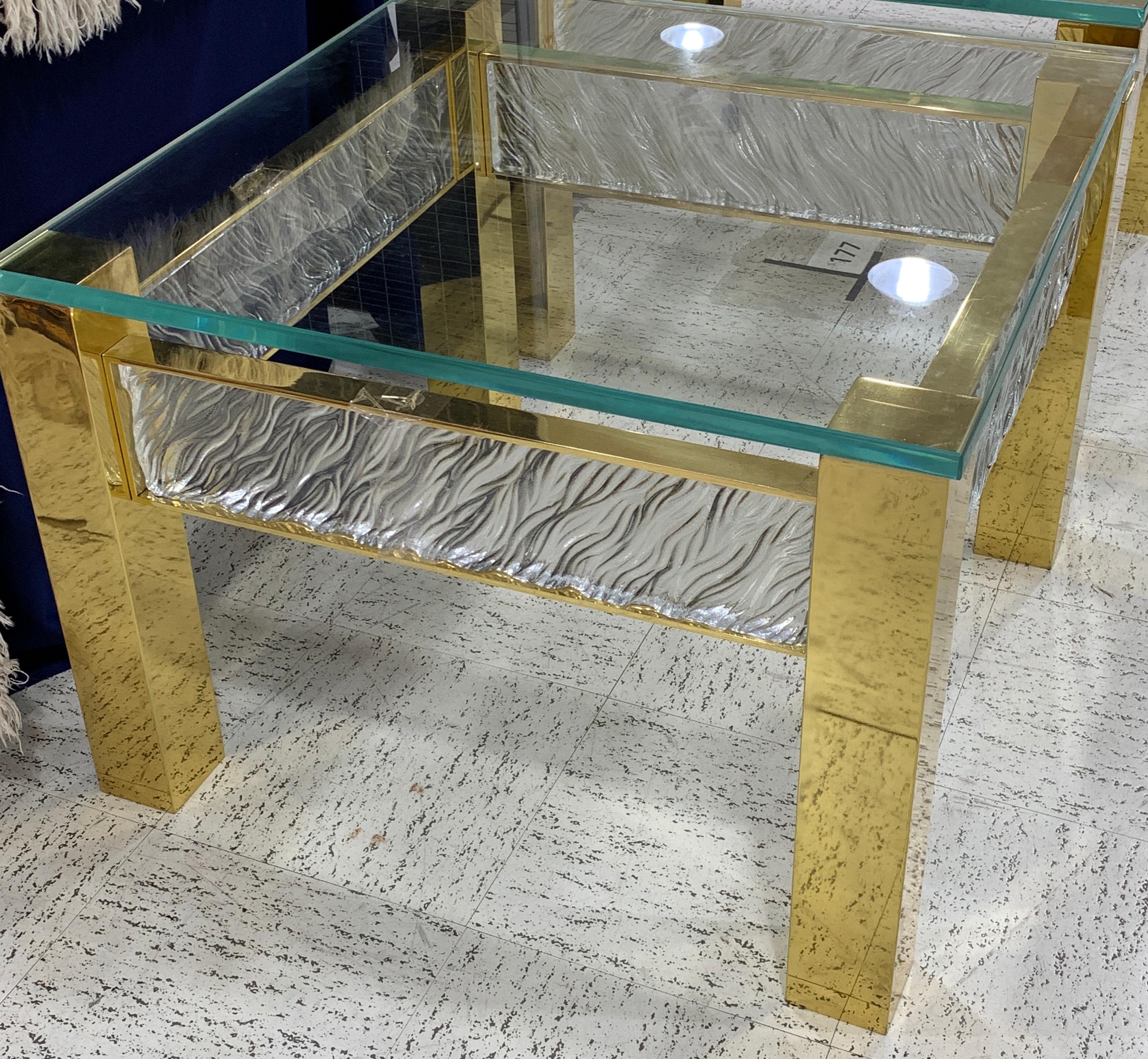 Pair of Modern Italian Murano Glass and Brass End Tables For Sale 3