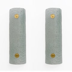 Pair of Modern Italian Murano Glass Green Water and Brass Wall Sconces