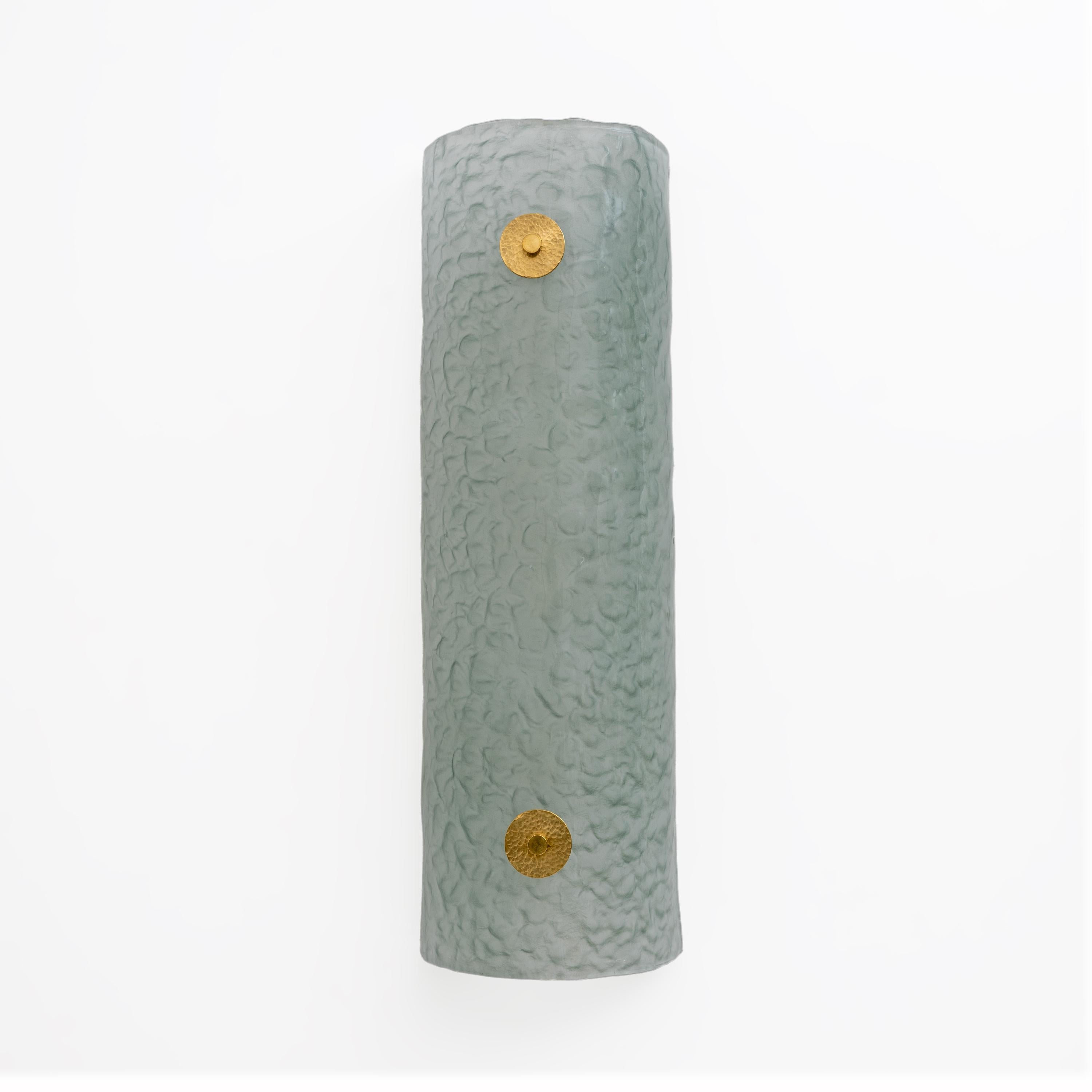 Mid-Century Modern Pair of Modern Italian Murano Glass Green Water and Brass Wall Sconces For Sale