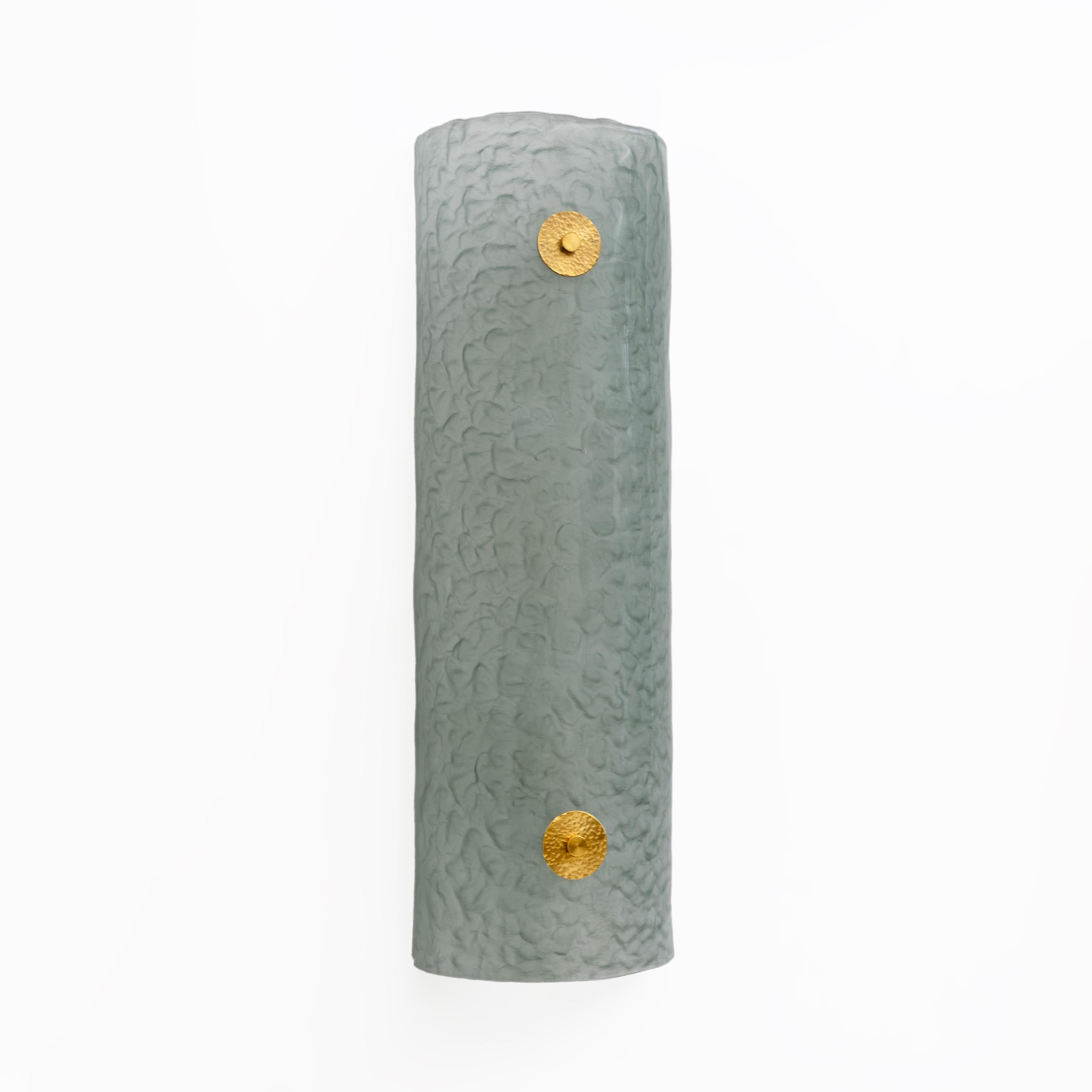 Contemporary Pair of Modern Italian Murano Glass Green Water and Brass Wall Sconces For Sale