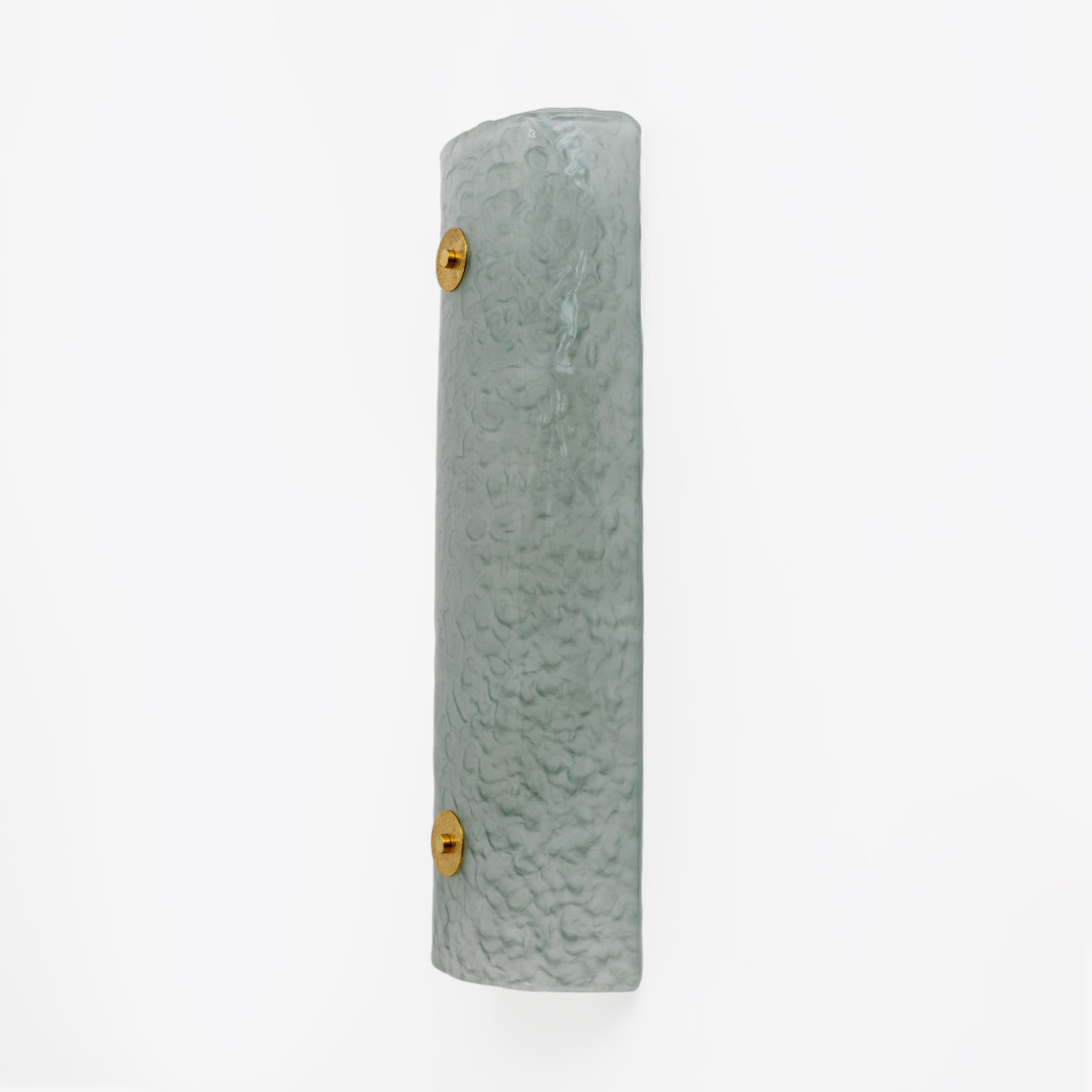 Pair of Modern Italian Murano Glass Green Water and Brass Wall Sconces For Sale 2