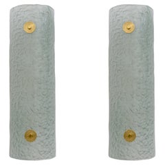 Pair of Modern Italian Murano Glass Green Water and Brass Wall Sconces