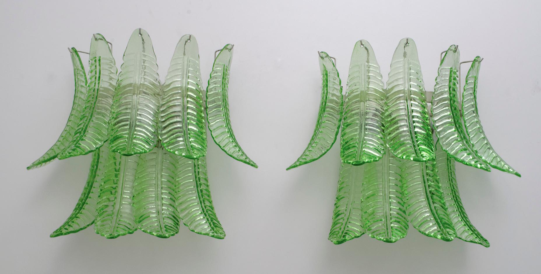 Pair of Modern Italian Murano Glass Palm Leaf Sconces, 1970s 2