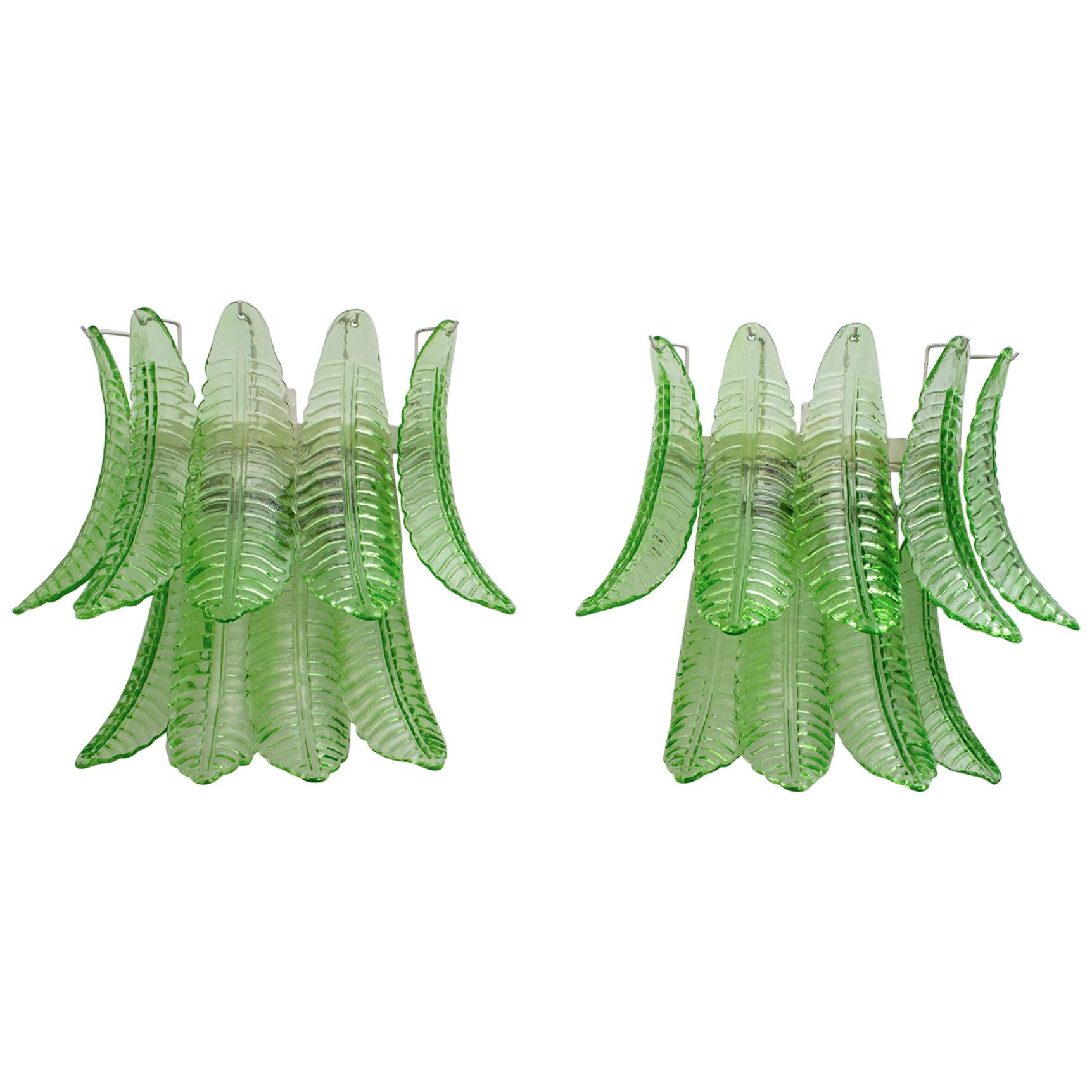 Pair of Modern Italian Murano Glass Palm Leaf Sconces, 1970s