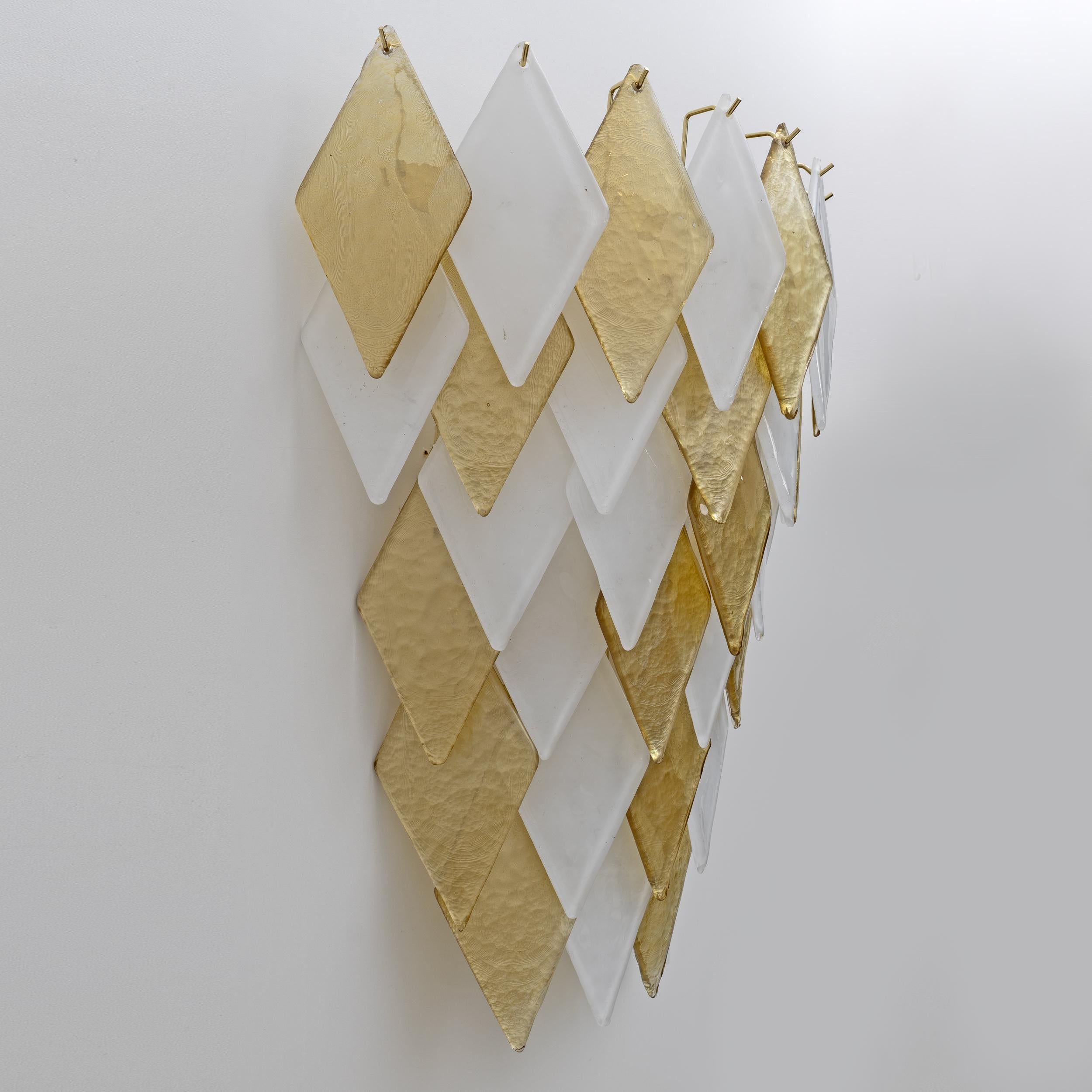 Brass Pair of Modern Italian Murano Glass Sconces For Sale