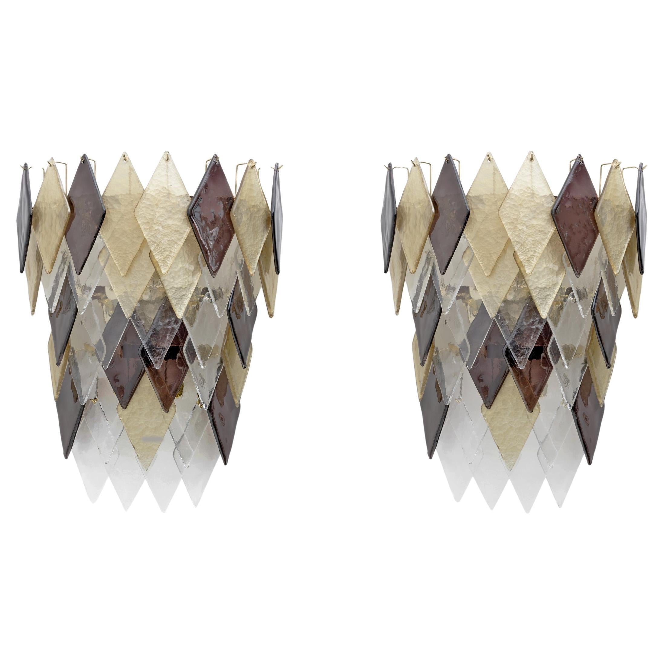Ein Paar moderne italienische Murano-Glas-Leuchter im Angebot