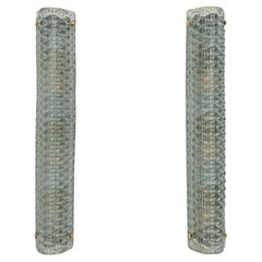 Coppia di lampade da parete moderne italiane in vetro di Murano con texture verde, anni '80