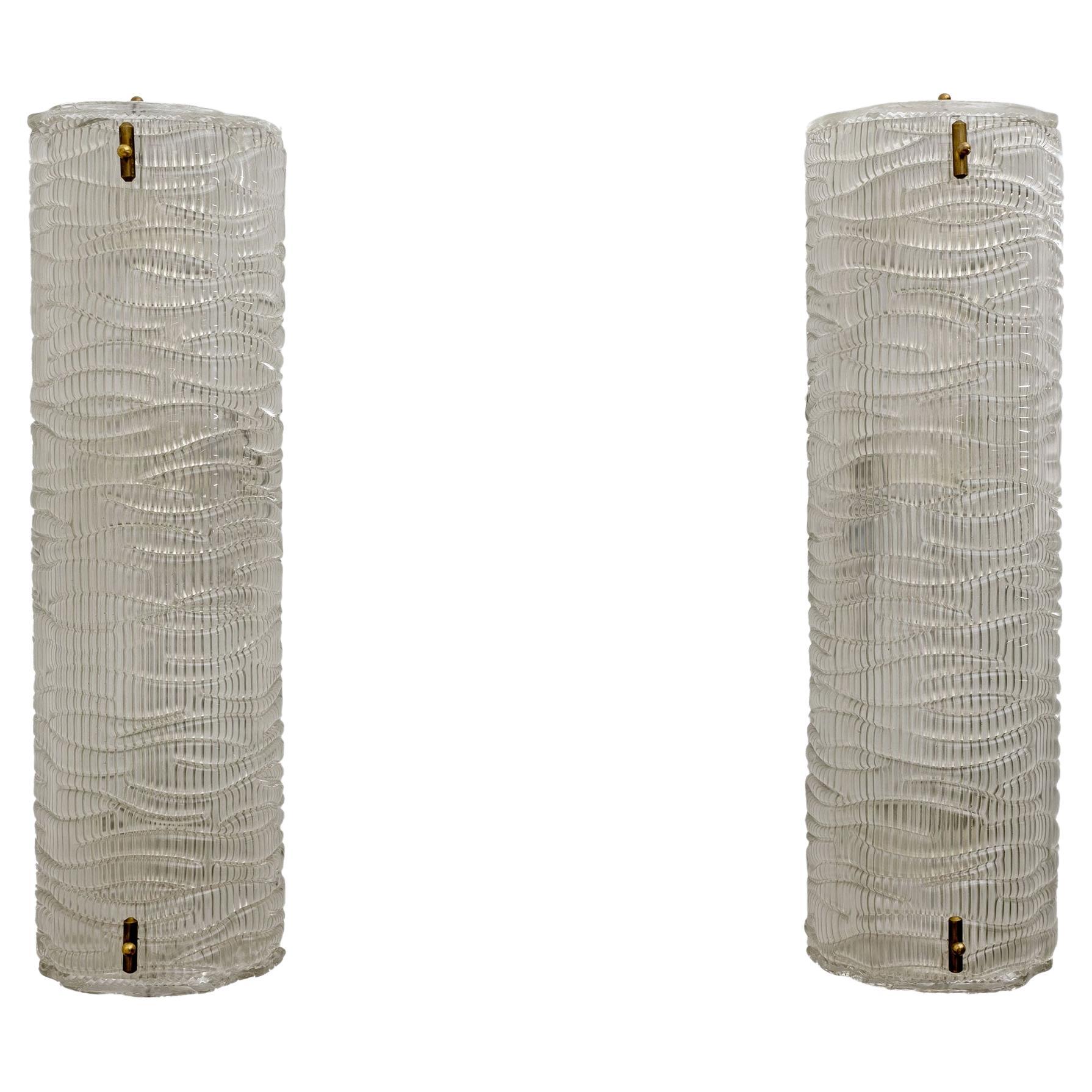 Pair of Modern Italian Murano Glass Textured Wall Sconces, 80s For Sale