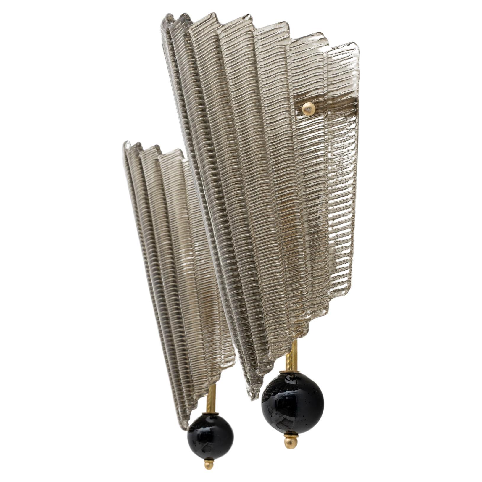 Pair of Modern Italian Murano Glass Textured Wall Sconces, 80s