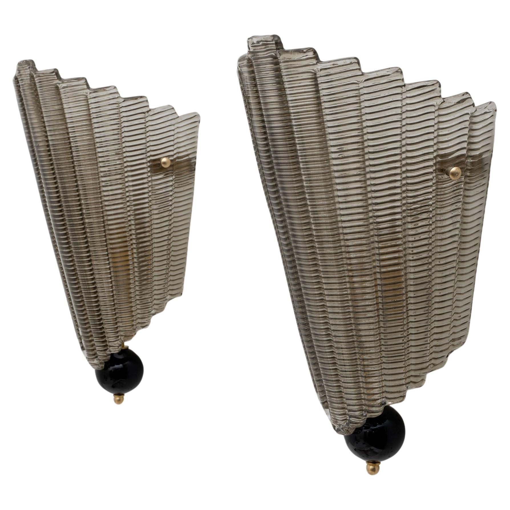 Pair of Modern Italian Murano Glass Textured Wall Sconces, 80s For Sale