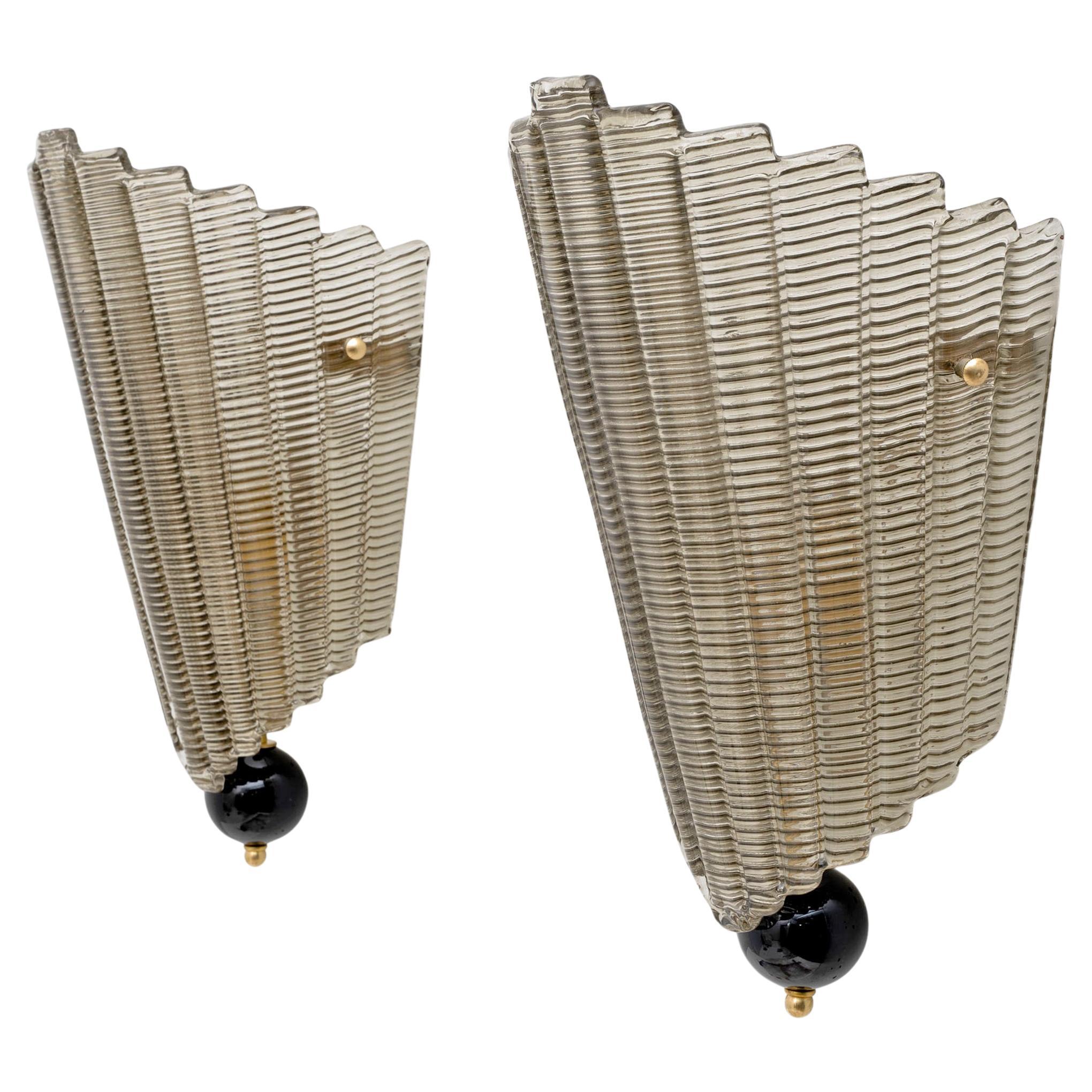 Pair of Modern Italian Murano Glass Textured Wall Sconces
