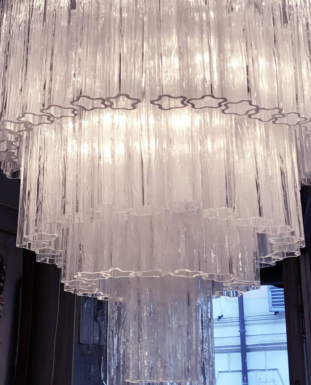 Pair of Modern Italian Murano Glass Tronchi Ice Color Chandeliers 1980 3