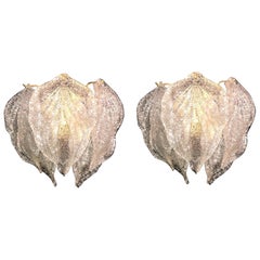 Pair of Modern Italian Murano Polar Ice Wall Lights or Sconces, 1970