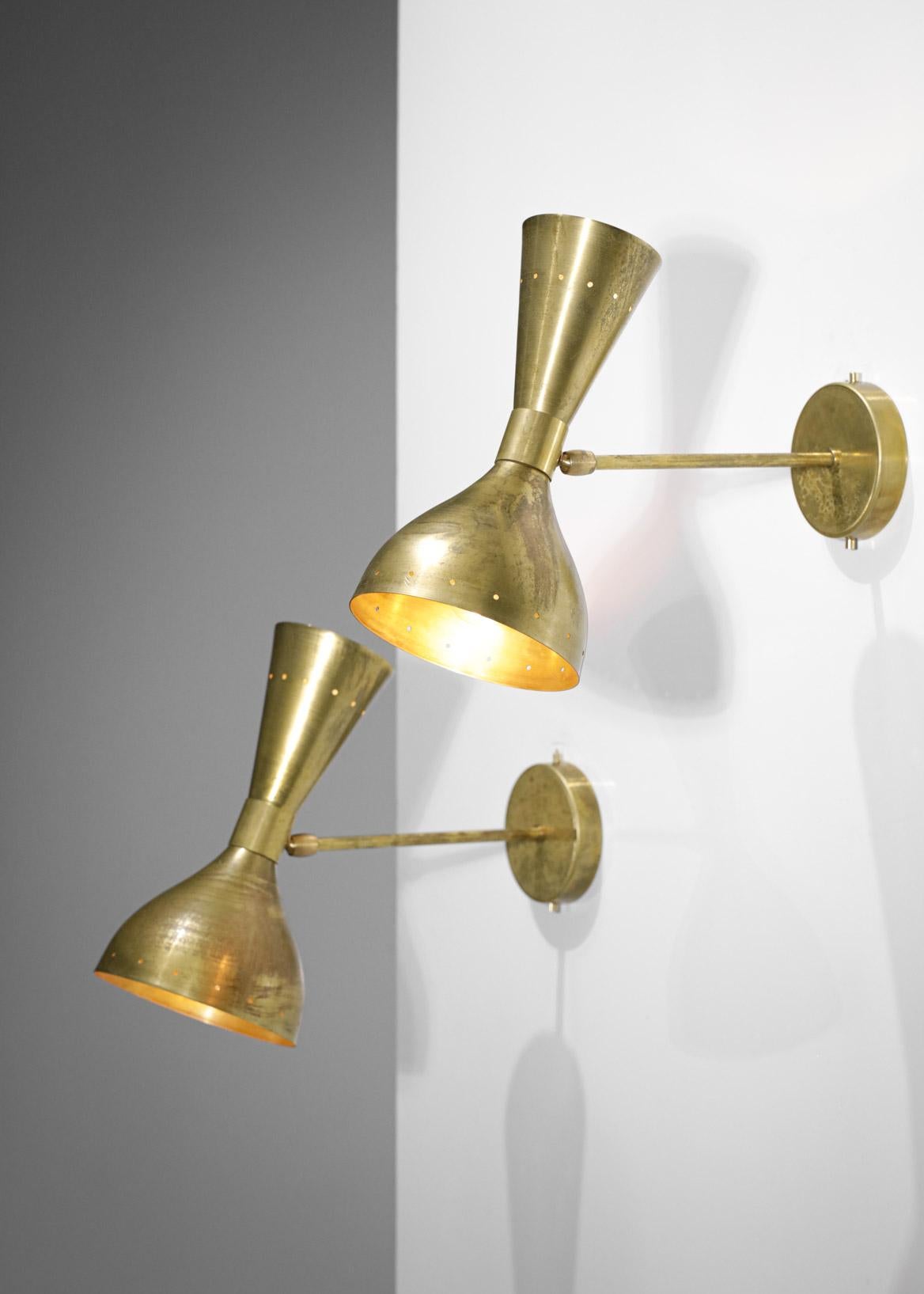 Pair of Modern Italian Sconces Brass Vintage Design Stilnovo Style 