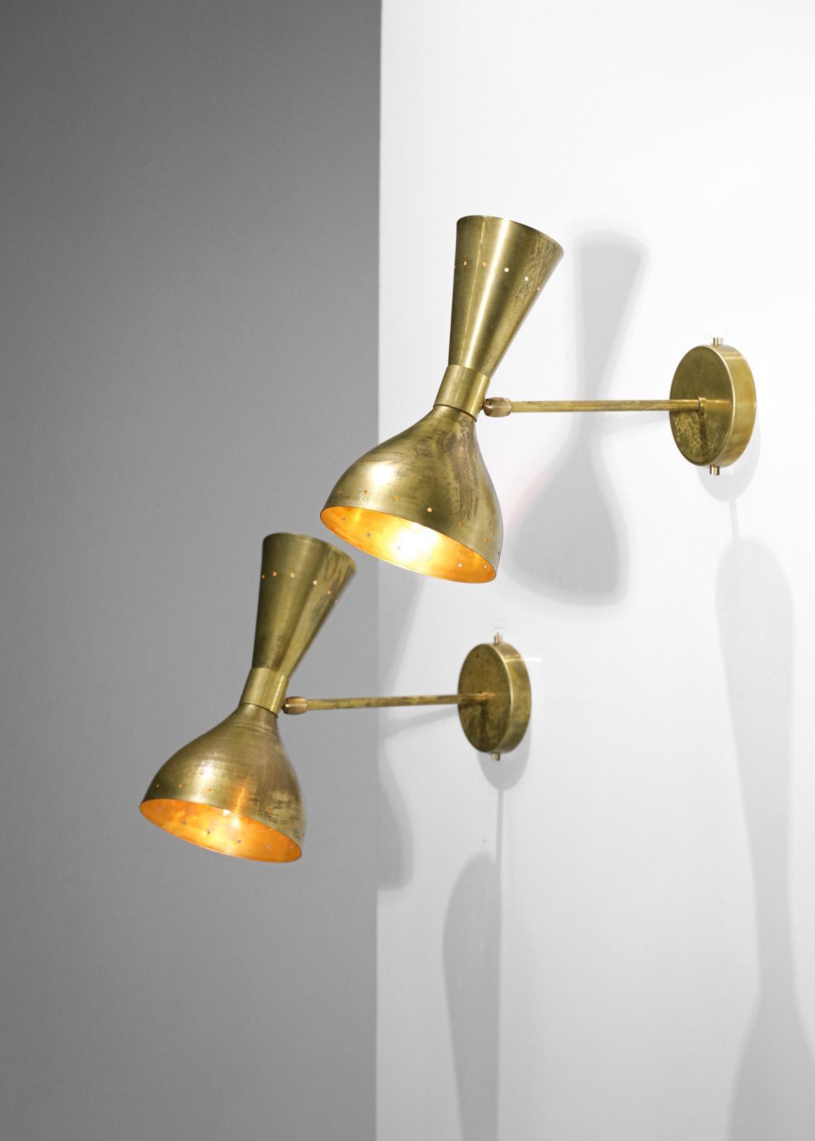 Pair of Modern Italian Sconces Brass Vintage Design Stilnovo Style 