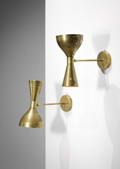 Pair of Modern Italian Sconces Brass Vintage Design Stilnovo Style "Gold" ML141