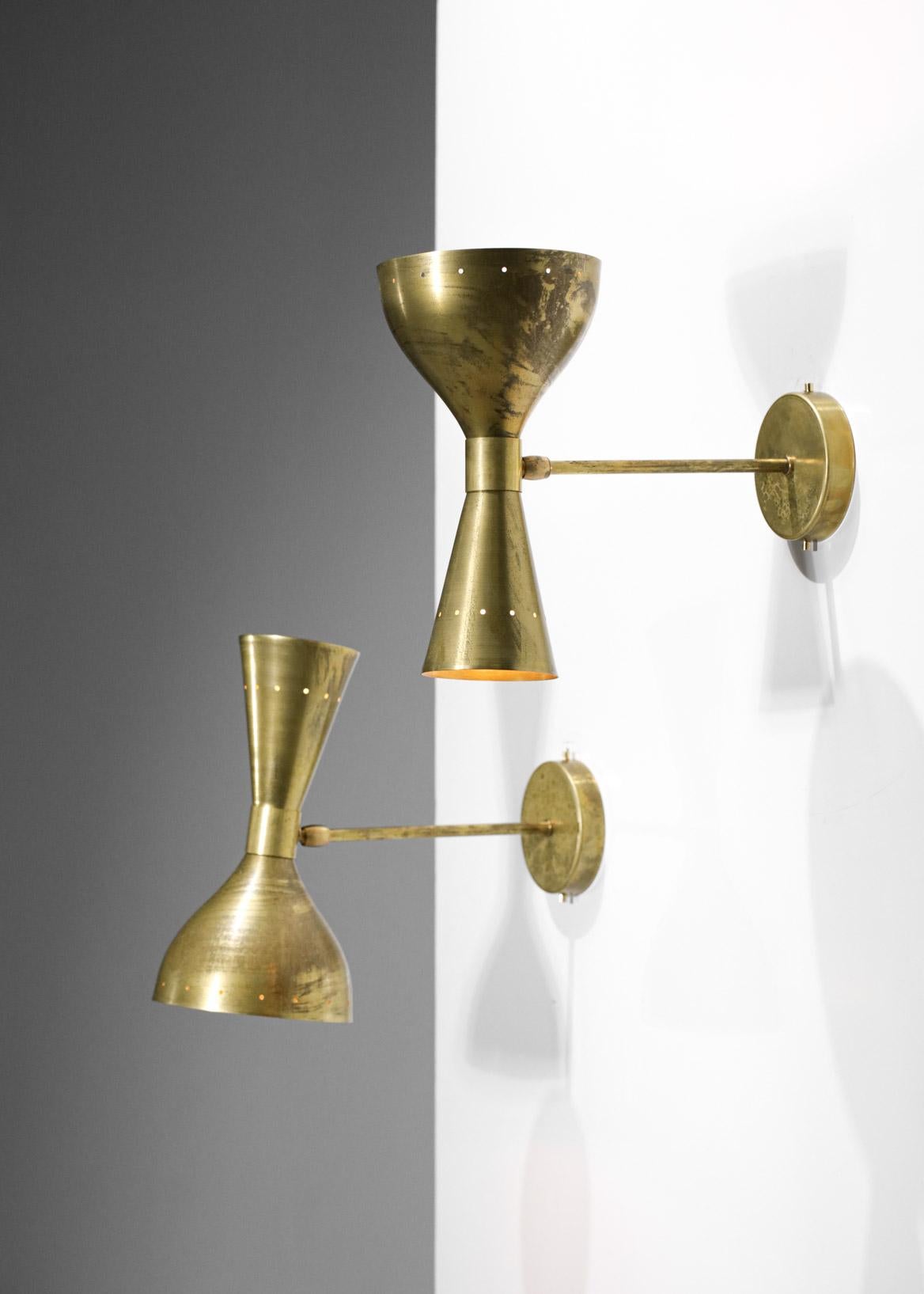 Mid-Century Modern Pair of Modern Italian Sconces Brass Vintage Design Stilnovo Style 