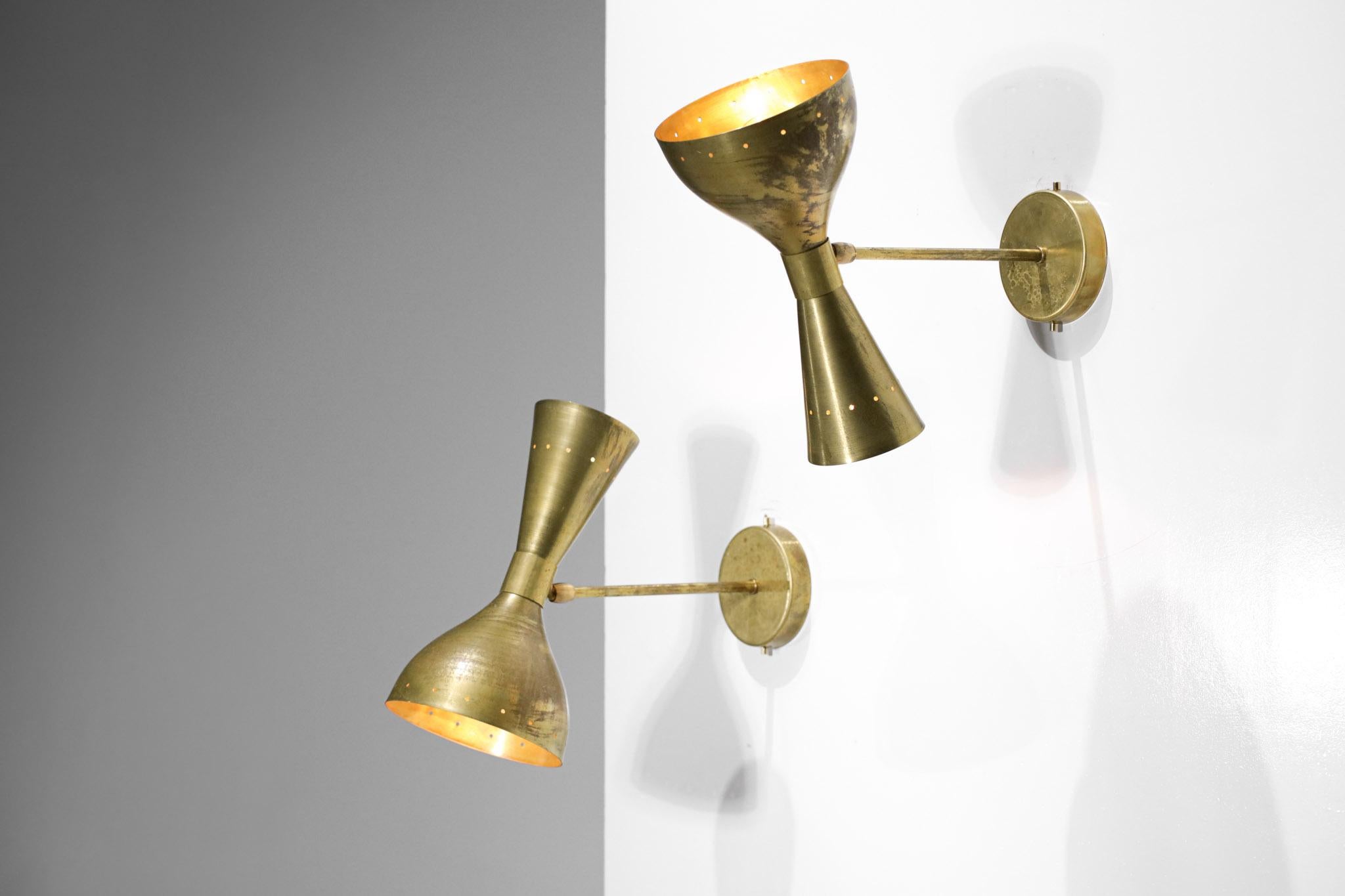 Contemporary Pair of Modern Italian Sconces Brass Vintage Design Stilnovo Style 