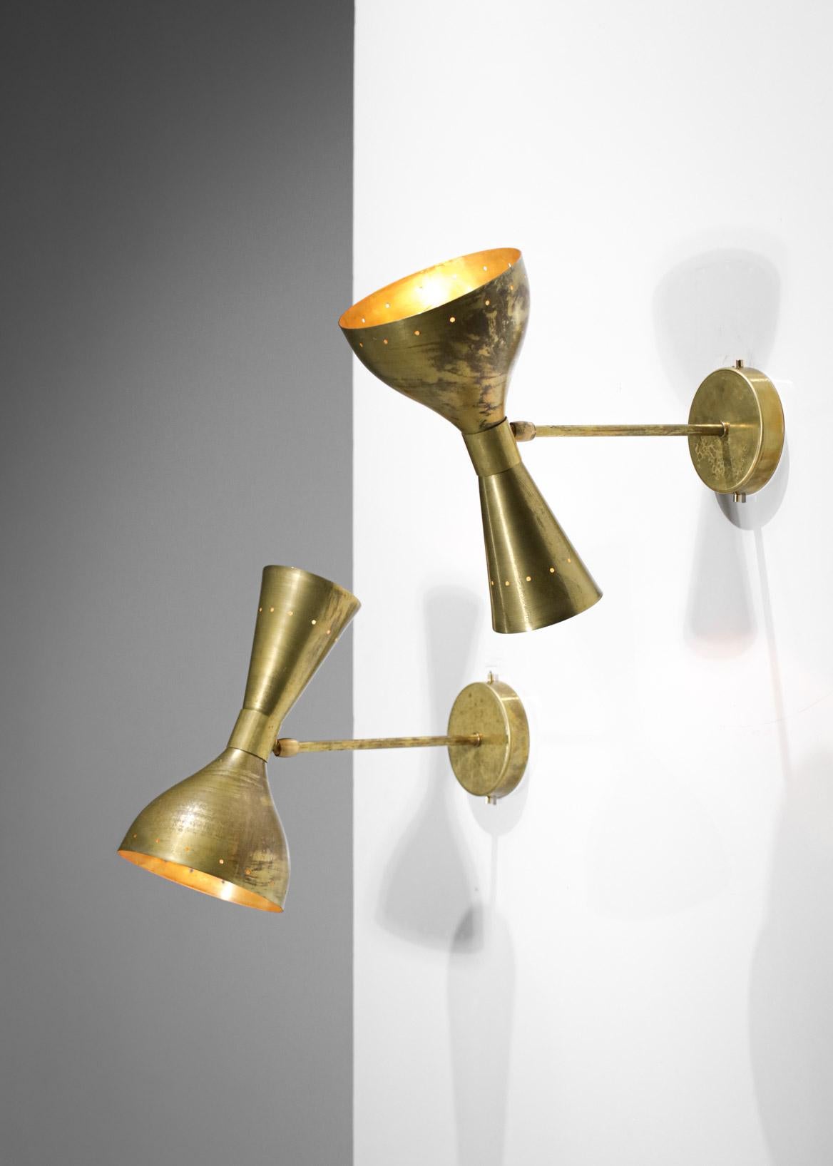 Pair of Modern Italian Sconces Brass Vintage Design Stilnovo Style 