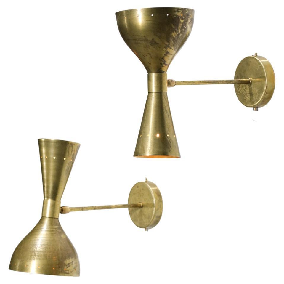 Pair of Modern Italian Sconces Brass Vintage Design Stilnovo Style "Gold" ML141 For Sale