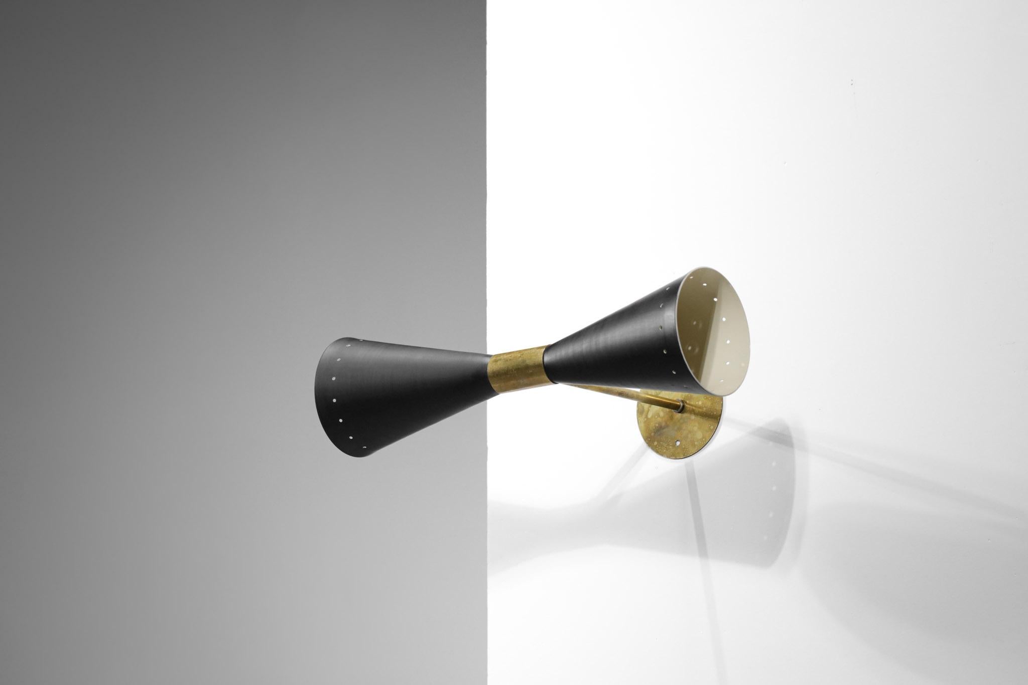 Lámpara Italiana Moderna Tuba Diabolos Negra Grande Estilo Stilnovo ML136 Latón en venta
