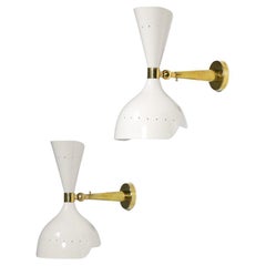 Pair of modern italian sconces style stilnovo beige curved "Leona"