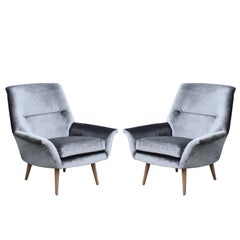 Pair of Modern Italian Sculptural Silver Gray Lounge Chairs