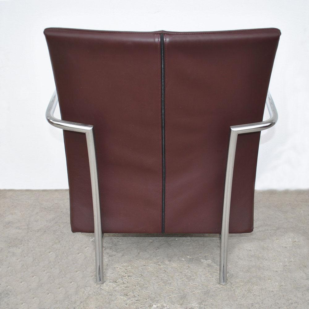 Leather Pair of Modern Italian Style Tubular Chrome Lounge Chairs