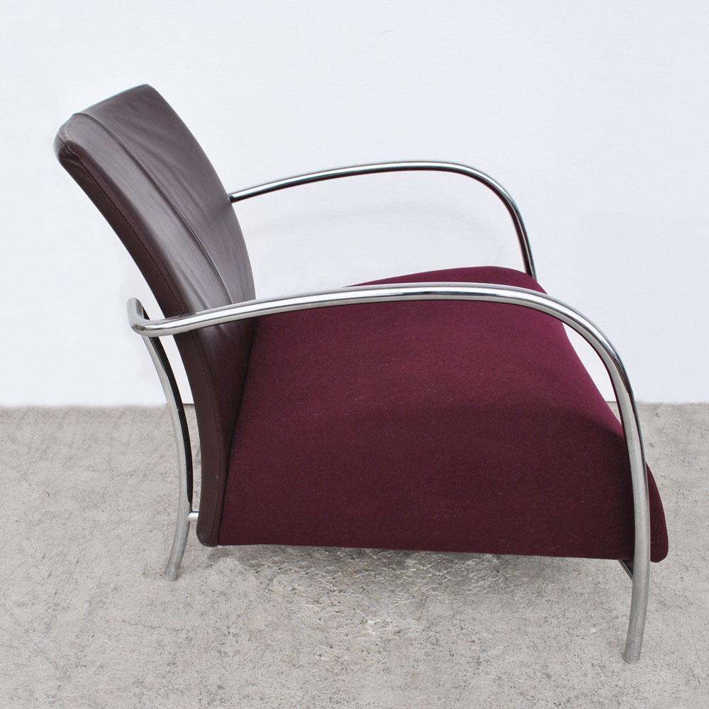 Pair of Modern Italian Style Tubular Chrome Lounge Chairs 1