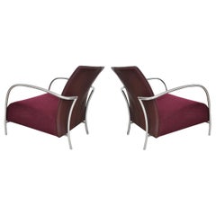 Pair of Modern Italian Style Tubular Chrome Lounge Chairs