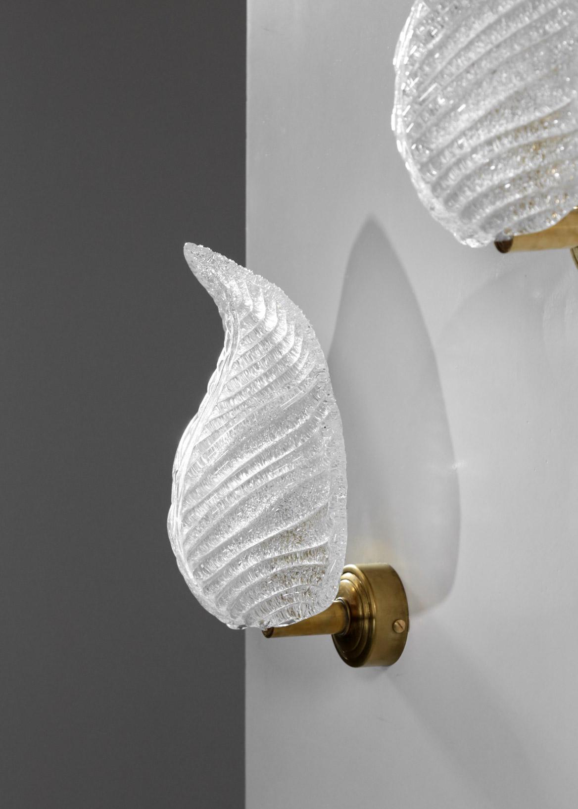 Brass Modern Italian Wall Light, Murano Glass For Sale