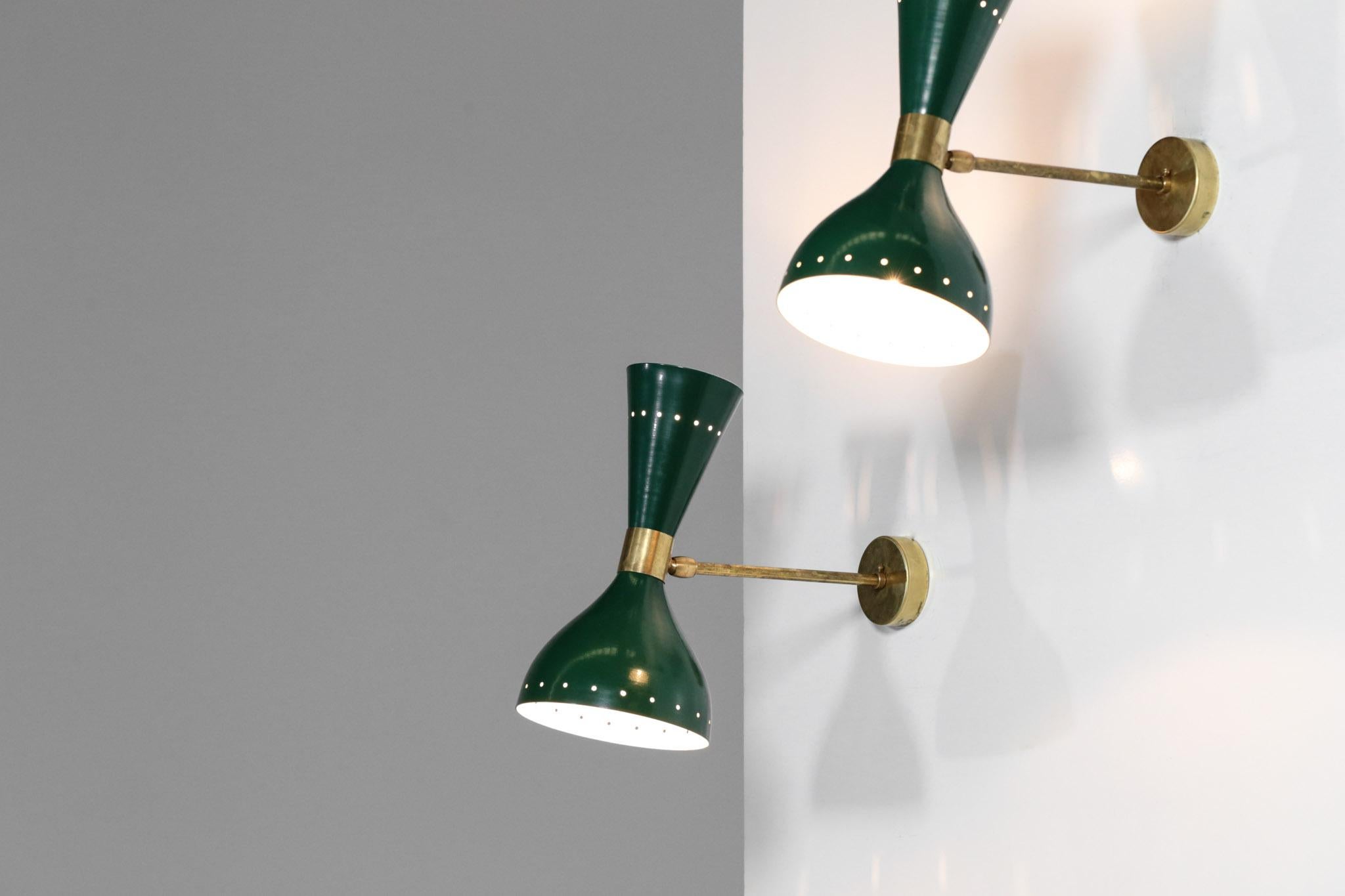 Mid-Century Modern Pair of Modern Italian Wall Lights 'Diabolo' Green ML103 For Sale