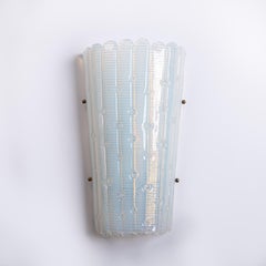 Pair of Modern, Italian Wall Lights in Opalescent Light Blue Murano Glass, 1980s