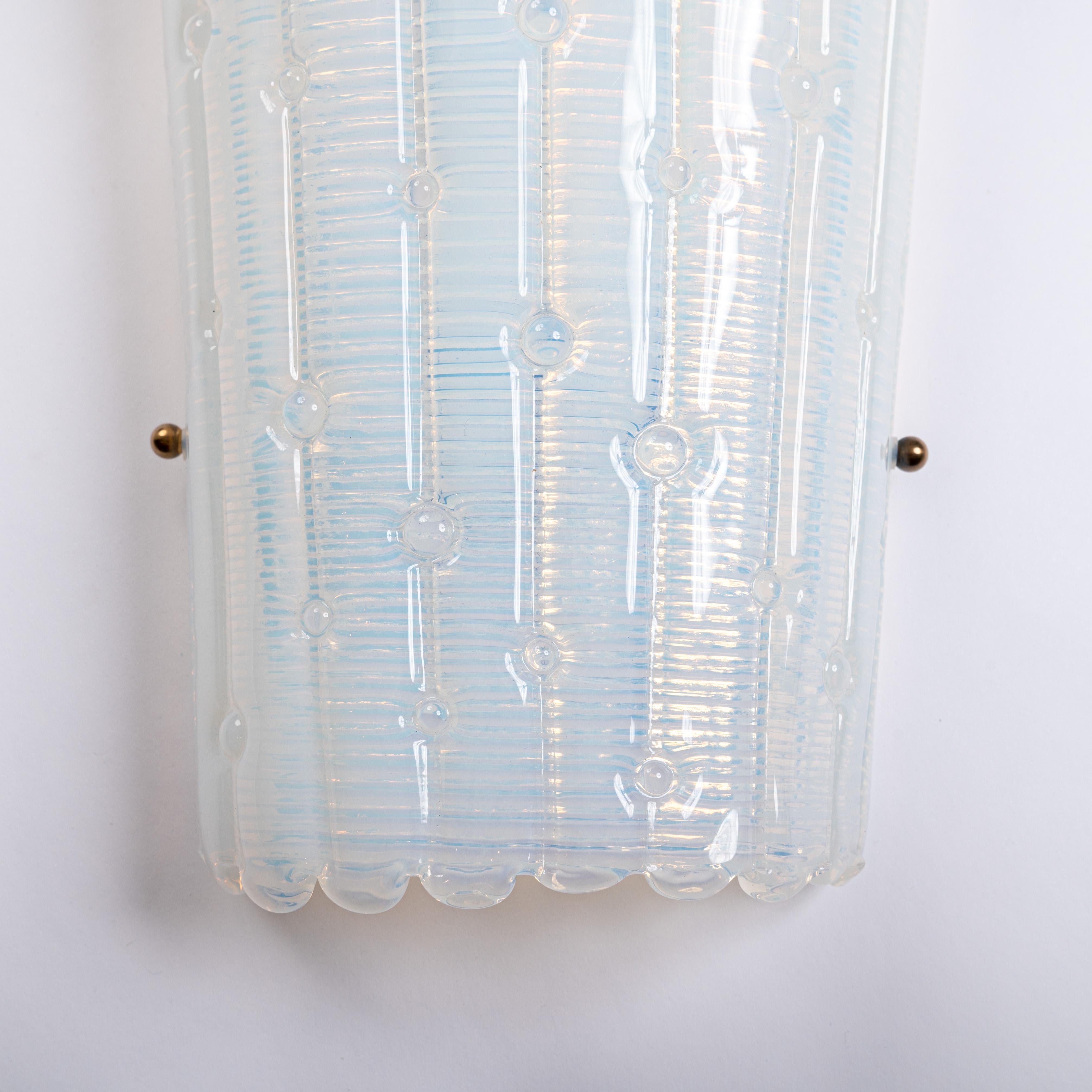 Mid-Century Modern Pair of Modern, Italian Wall Lights in Opalescent Light Blue Murano Glass, 1980s For Sale