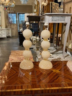 Pair of Modern Ivory and Gold Murano Lamps