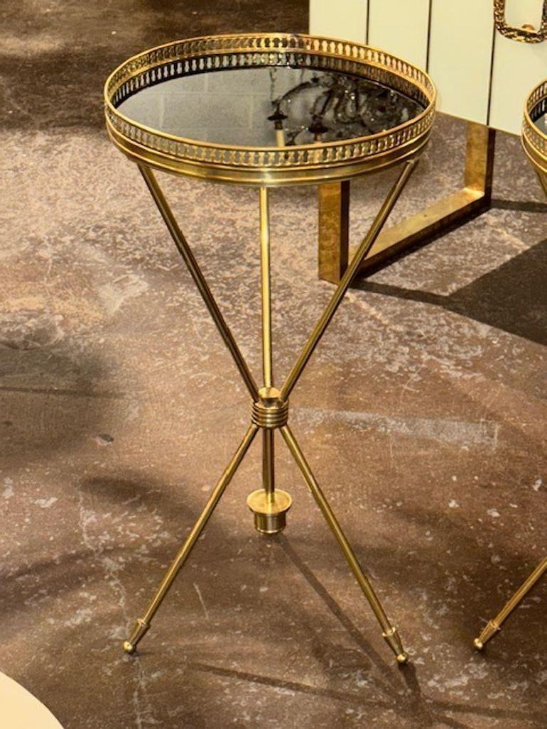 Italian Pair of Modern Jansen Style Polished Brass and Glass Drink Tables