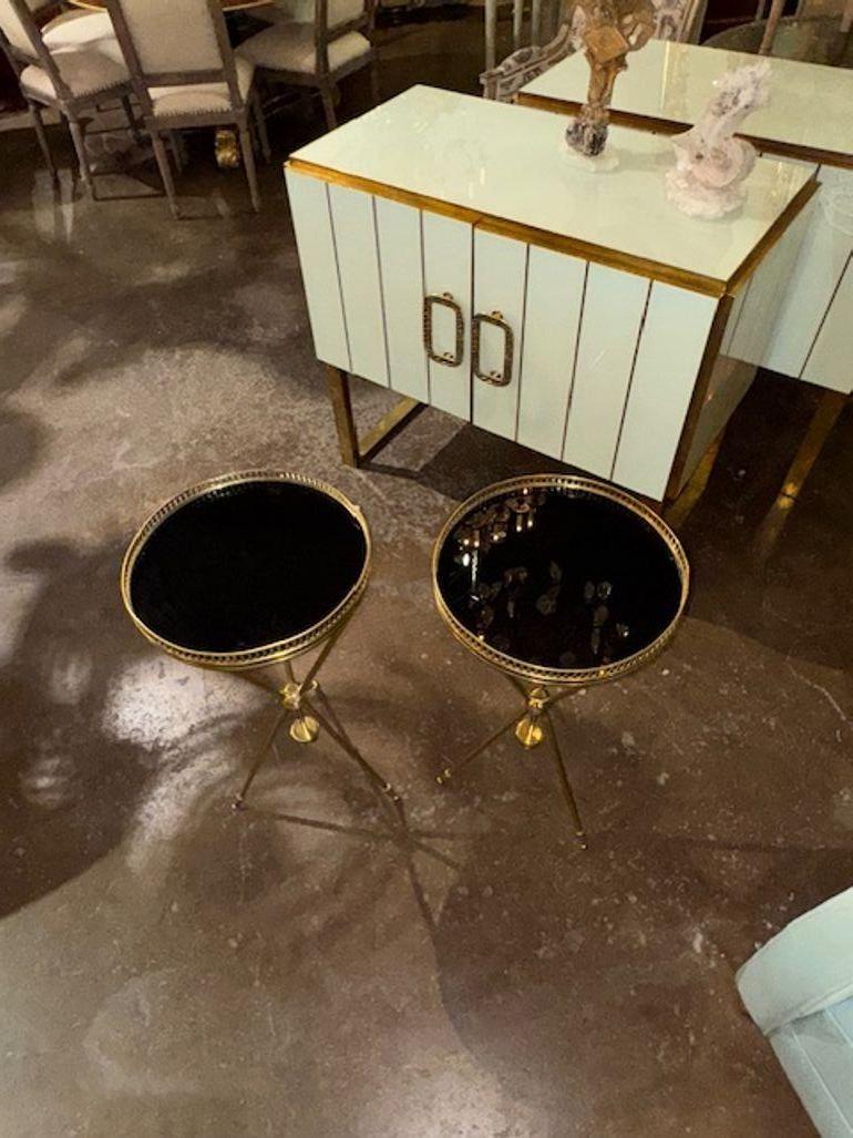 Contemporary Pair of Modern Jansen Style Polished Brass and Glass Drink Tables