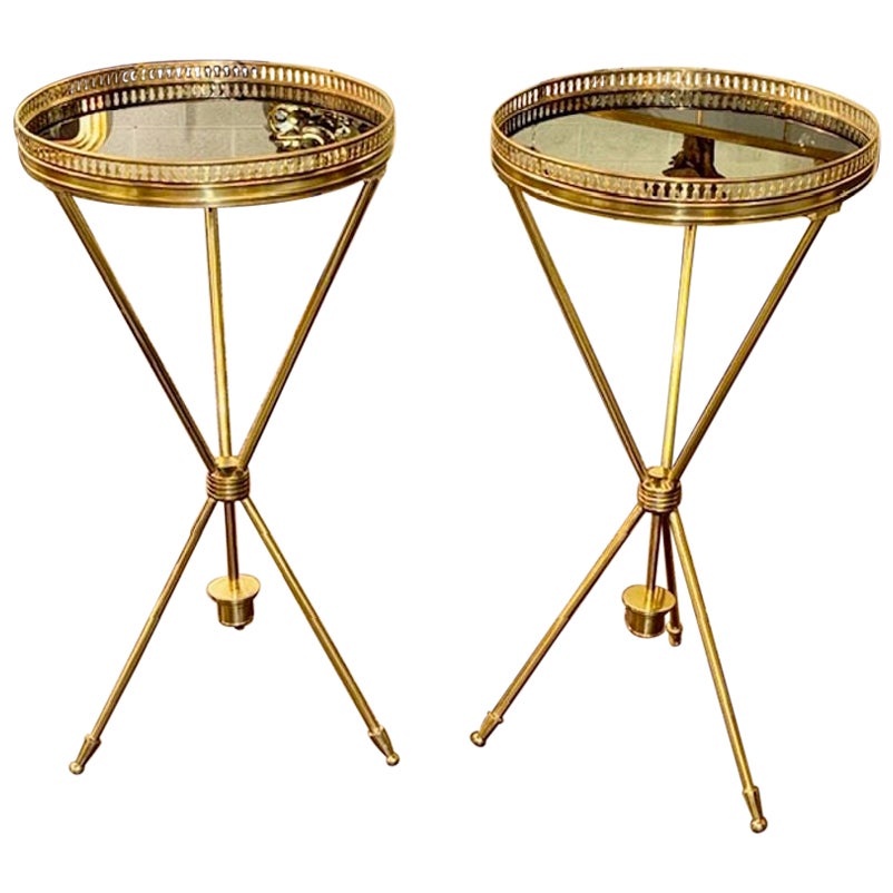 Pair of Modern Jansen Style Polished Brass and Glass Drink Tables