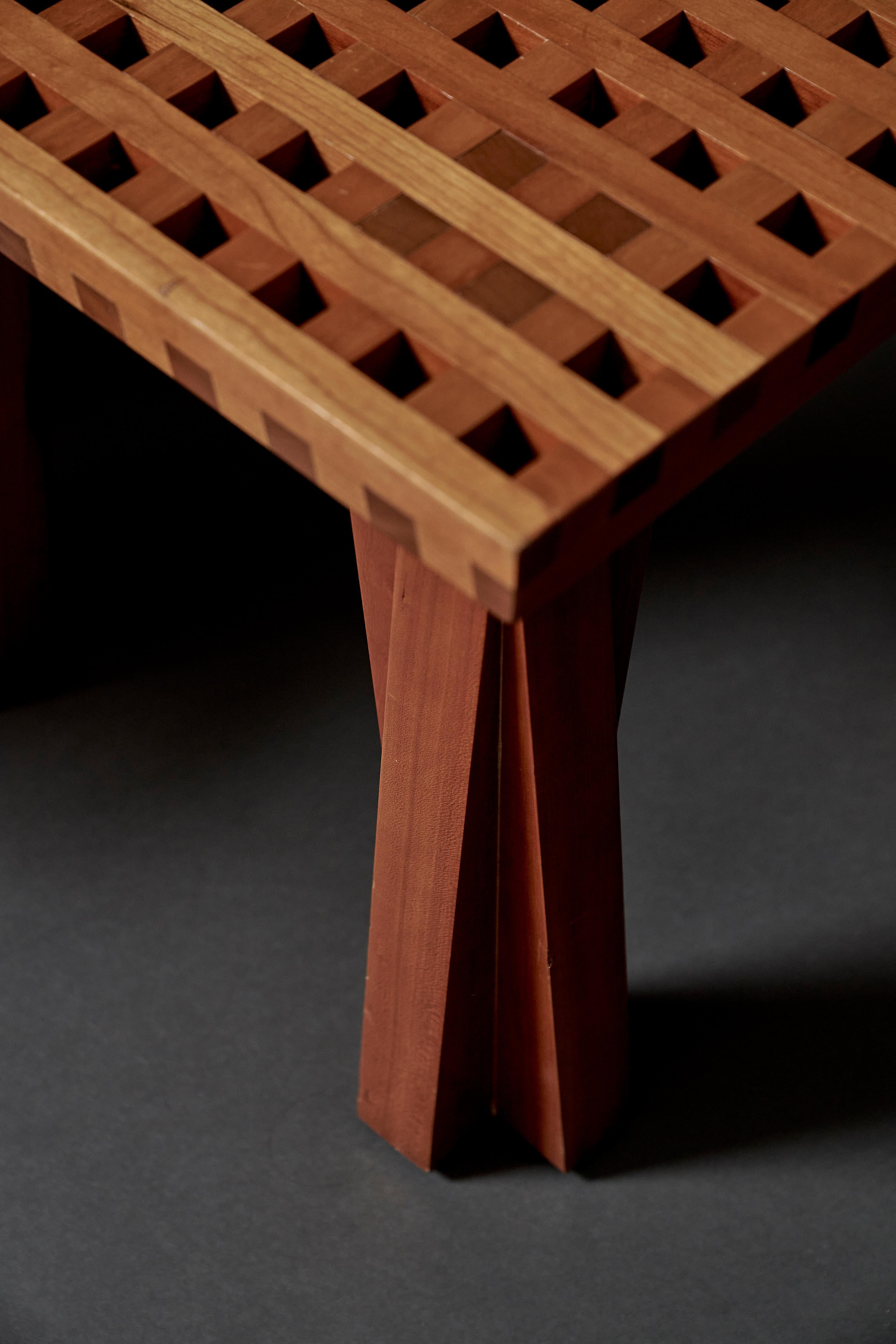 Pair of Modern Japanese Style Lattice Top Occasional Tables in Solid Cherry For Sale 2