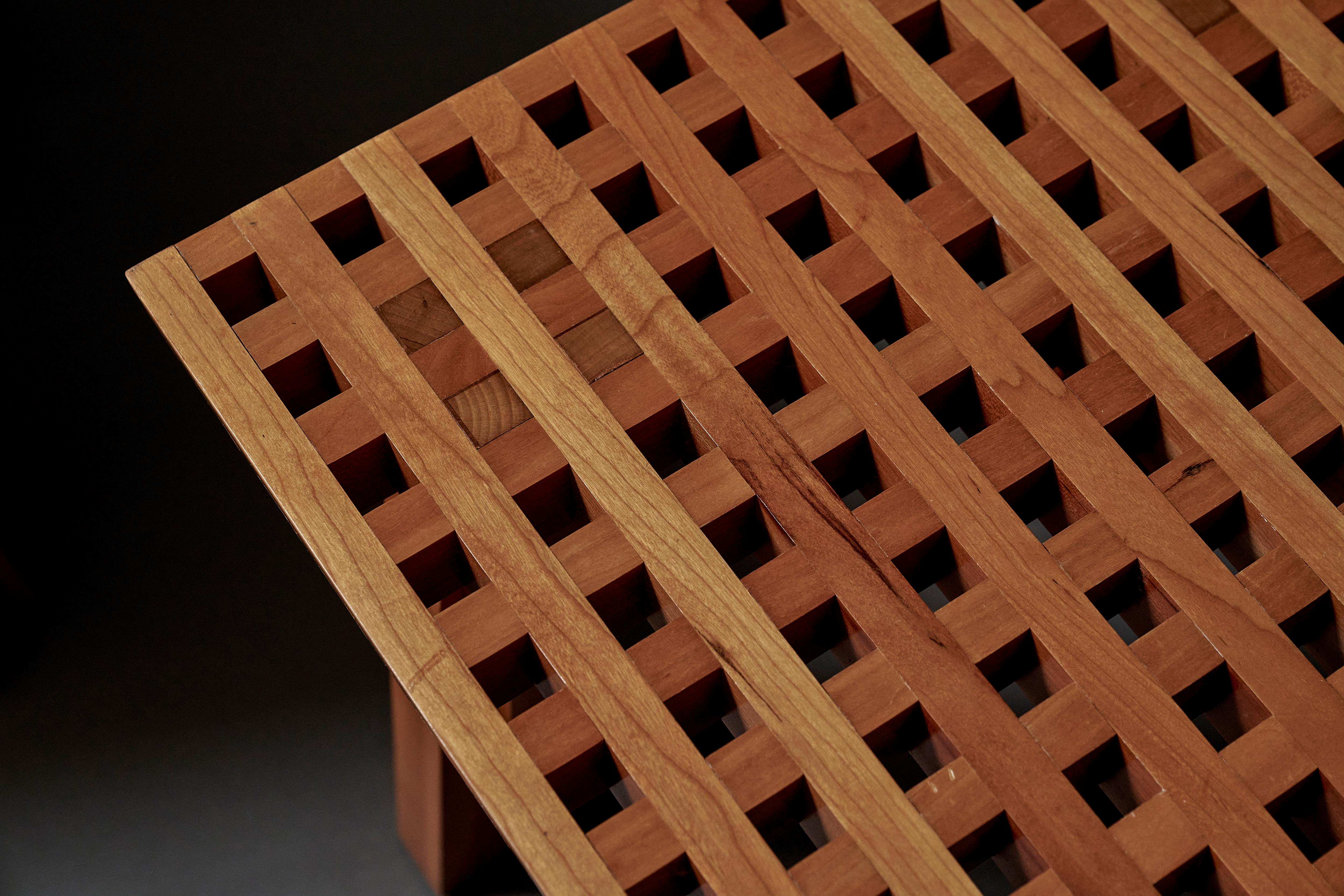 Pair of Modern Japanese Style Lattice Top Occasional Tables in Solid Cherry For Sale 3