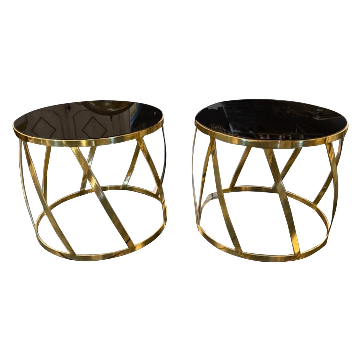 Coppia di tavolini moderni in vetro e ottone Karl Springer Design