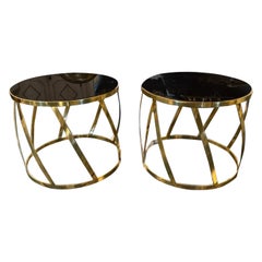 Coppia di tavolini moderni in vetro e ottone Karl Springer Design